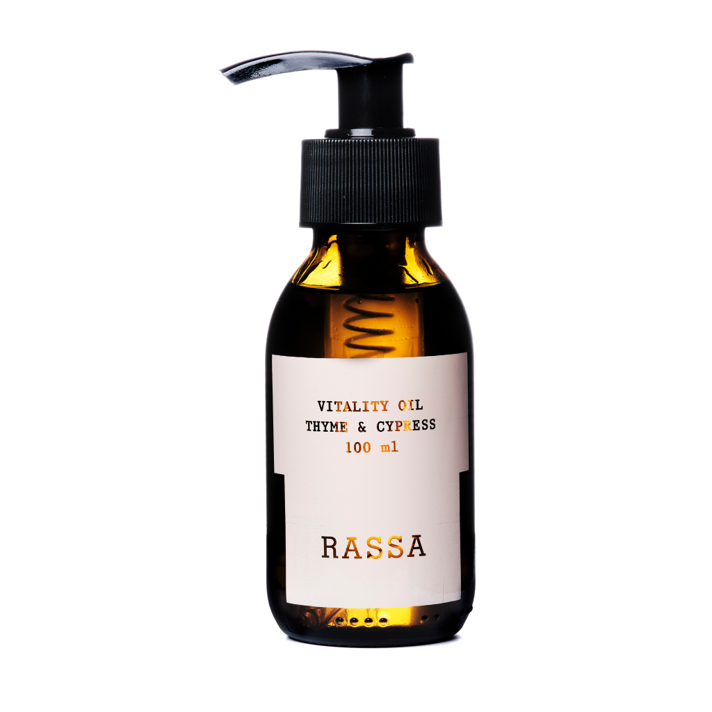 Oli corporal Vitality Oil Thyme & Cypress de Rassa Botanicals 100ml