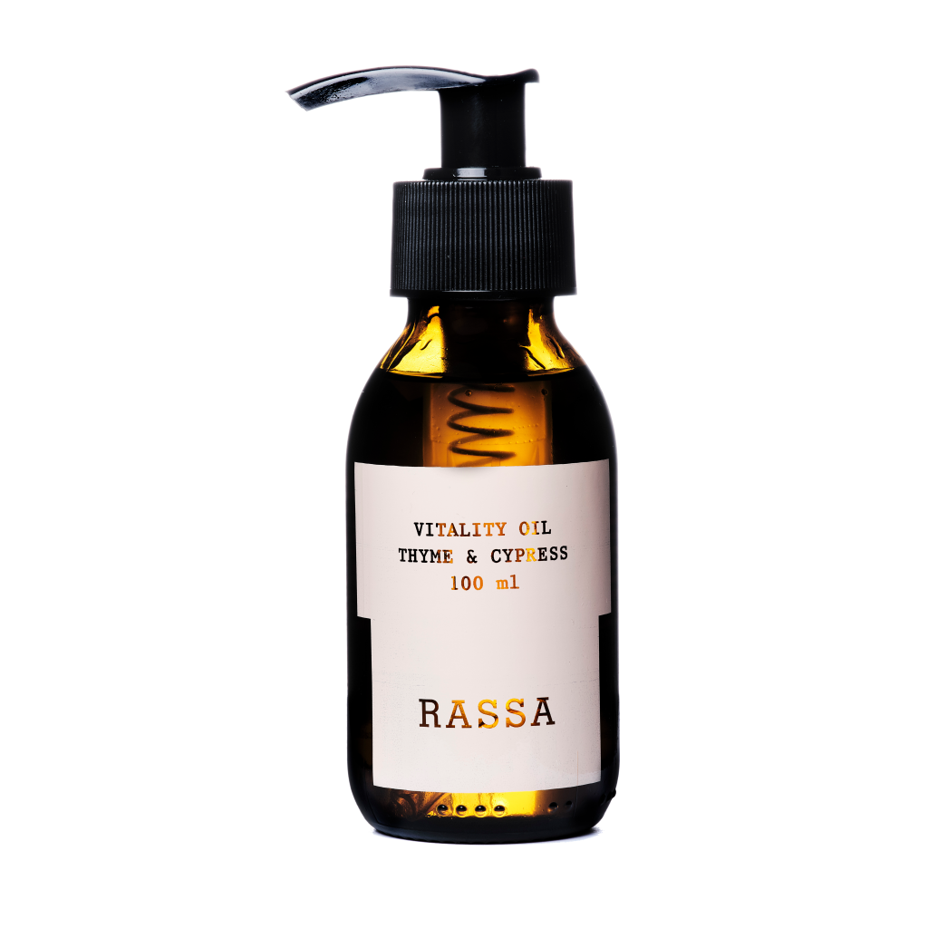 Oli corporal Vitality Oil Thyme &amp; Cypress de Rassa Botanicals 100ml
